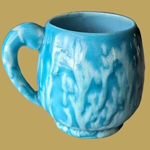 Vintage 1969 Blue and Drip Glaze Studio Pottery Mug by Jan H